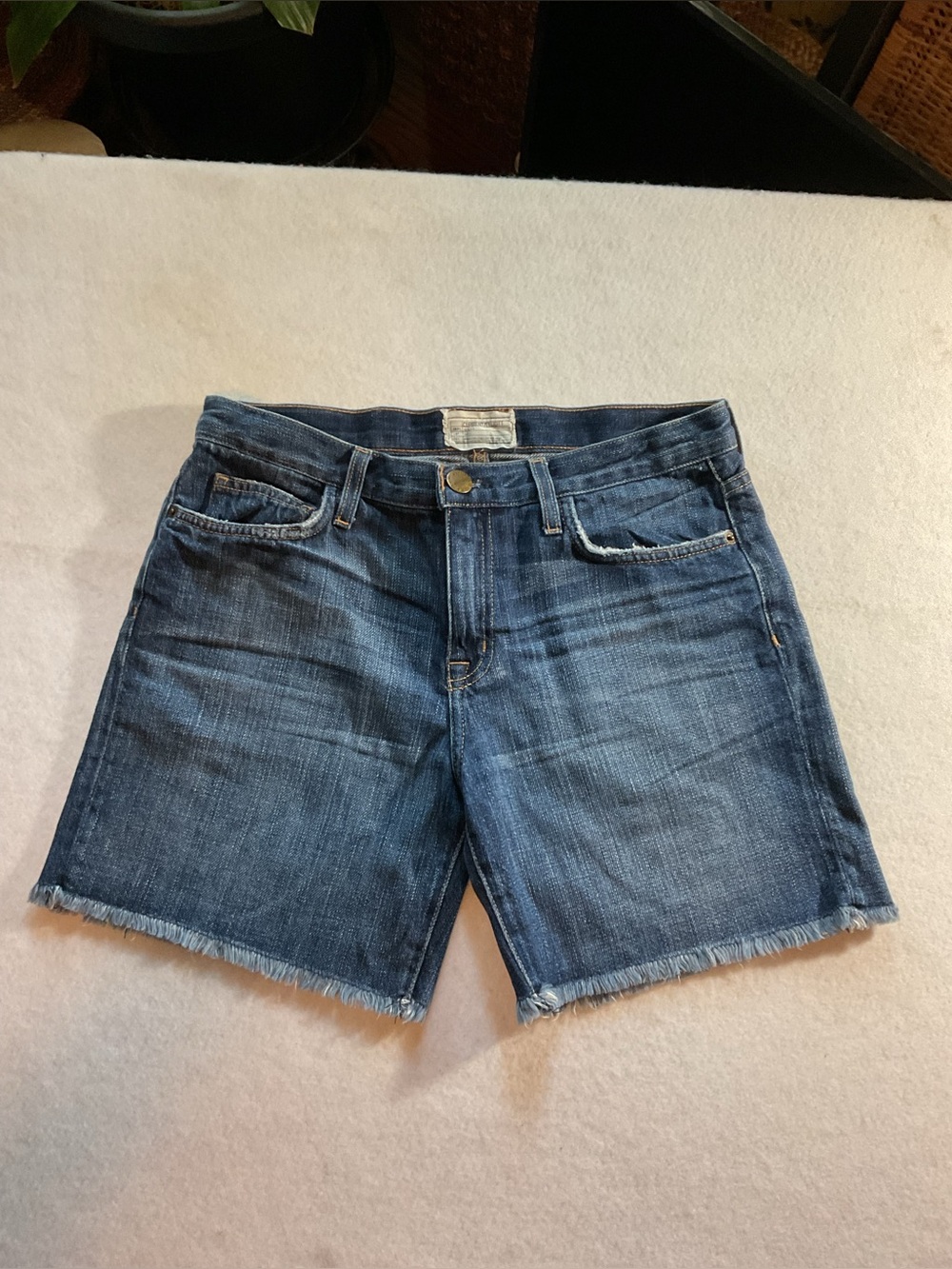 Current / Elliott  High-Rise Raw Hem Denim Shorts - Blue size 27